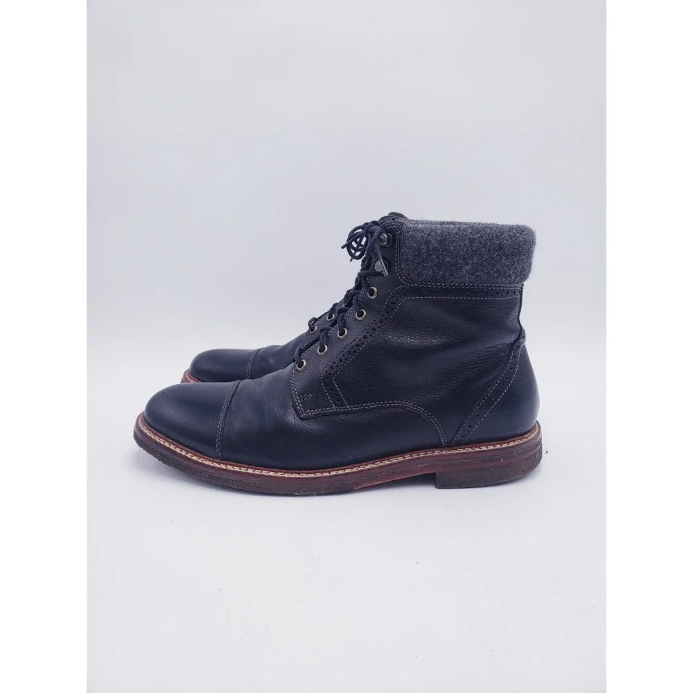 Johnston & Murphy Cap Toe Boot Black Leather Wool Cuff Mens Size 9